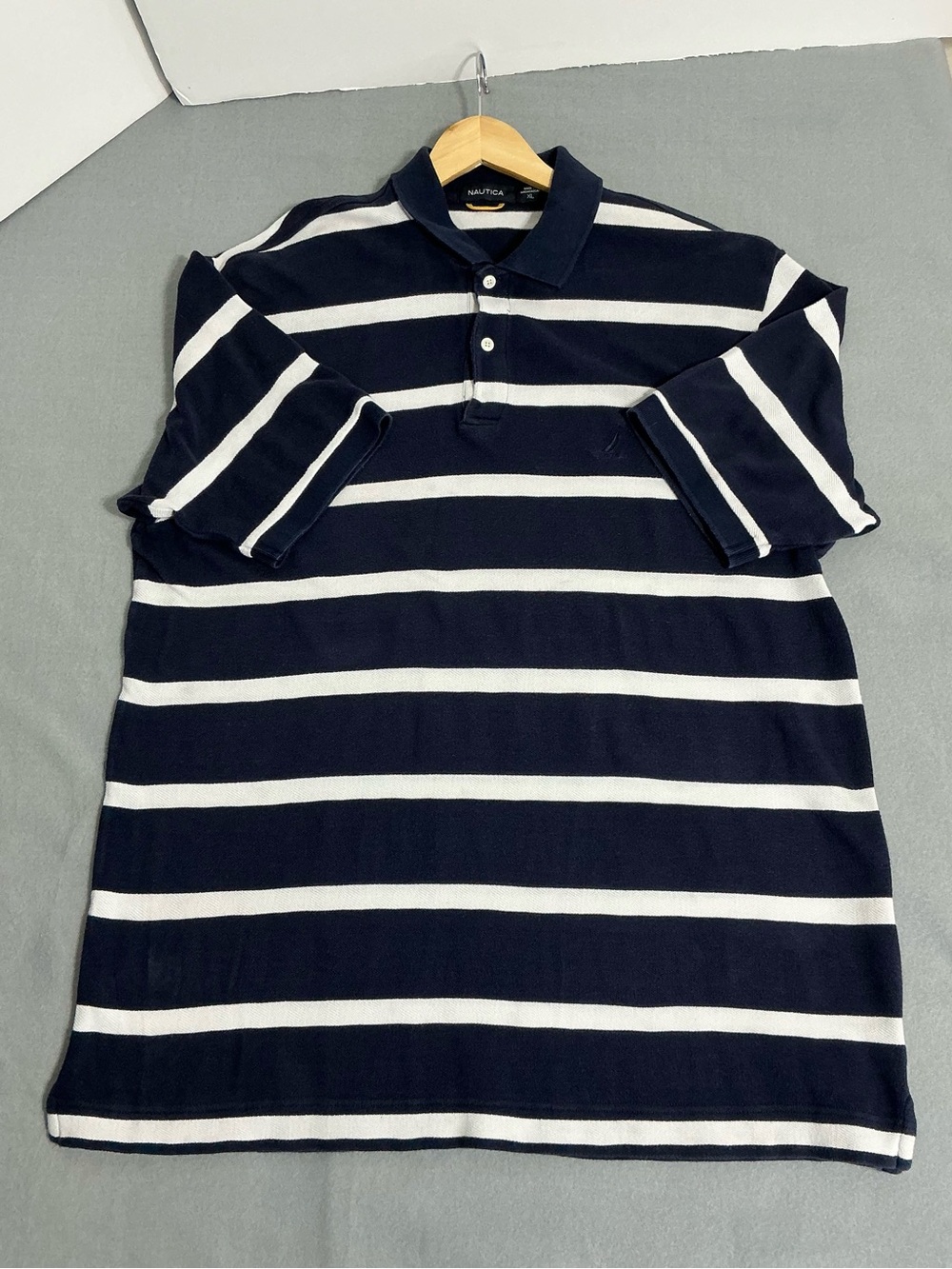 Nautica Men’s XL Navy White Striped 100% Cotton Polo Shirt Short Sleeve